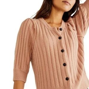 The Free People Sloane Cafe Cream Button Front Cropped Cardigan Sweater Small